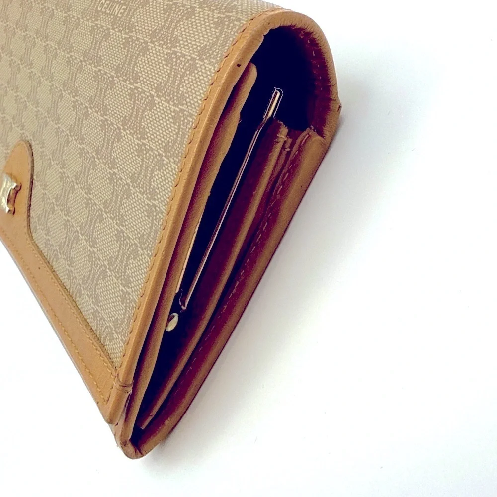 CELINE Macadam Pattern Leather Long Wallet Tan Brown